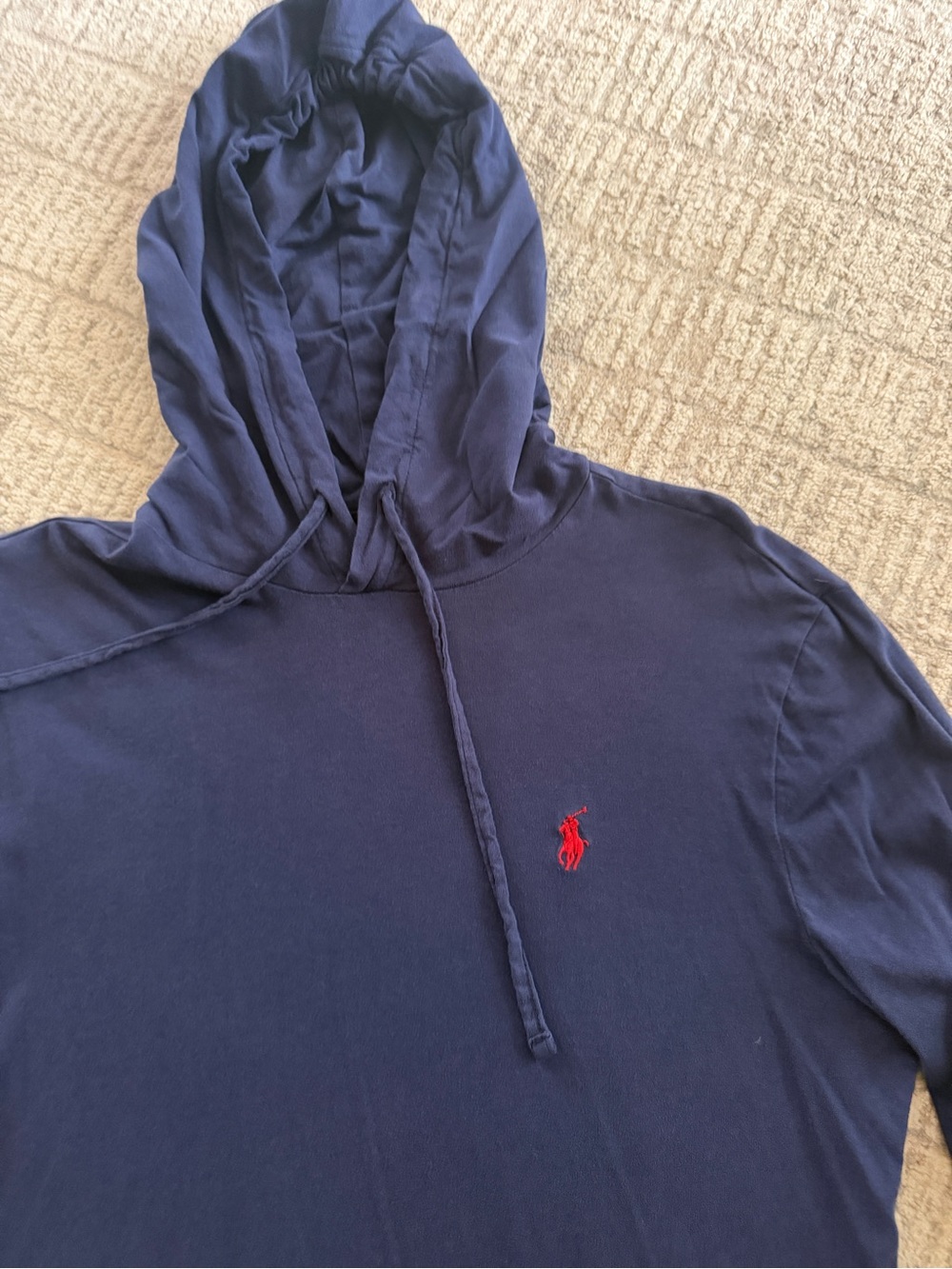 Polo Ralph Lauren Navy Hooded Long Sleeve Shirt with Red Pony Logo size S